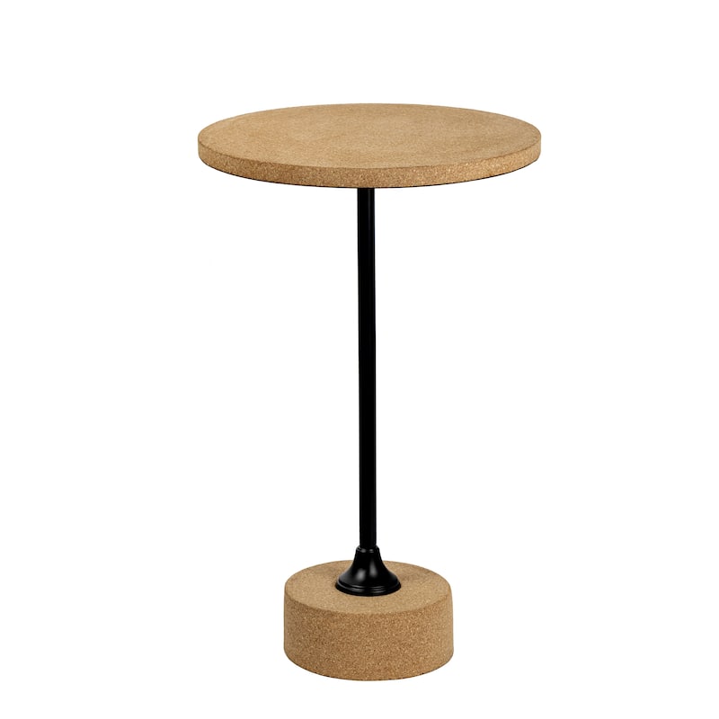Evelyn 23.5" Metal/Cork Round End Table, by JONATHAN Y - Light Brown/Black - Wood