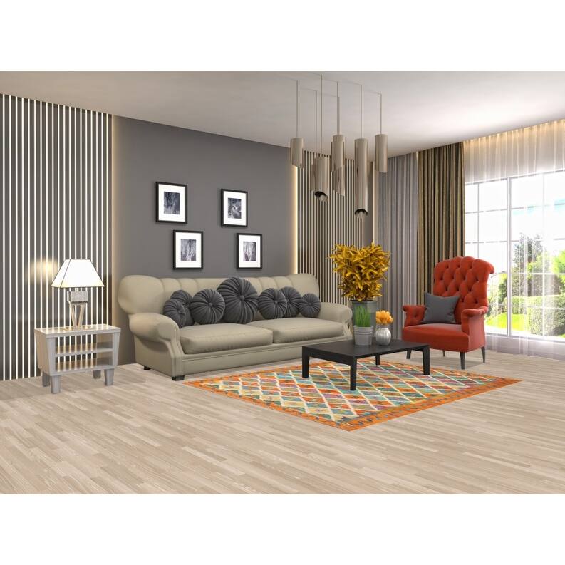 Hand Woven Oriental 100% Wool Carpet Southwestern Geometric Multi-Colored Kilim Area Rug - 6' 1'' X 5' 0''