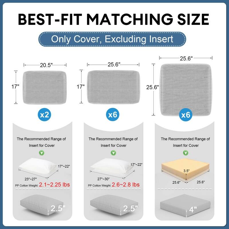 FINCATI Outdoor Cushion Cover Replacement Slipcover, Patio Seat Cover Available in Sizes 25.6" × 25.6"/ 27" × 27" (COVER ONLY!)