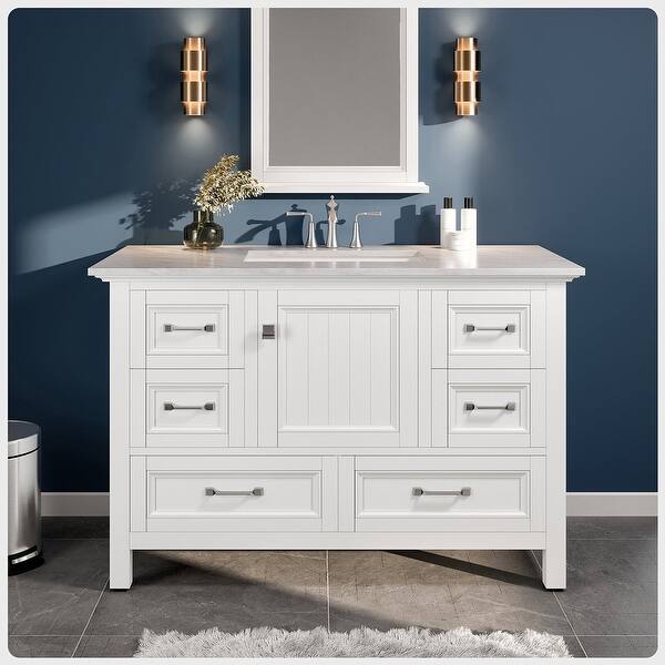 Eviva Britney 42 in. W x 22 in. D White Bathroom Vanity with Carrara Quartz Top and Undermount Sink