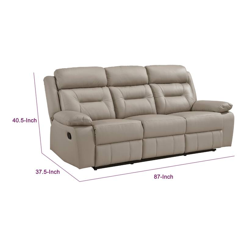 Conia Manual Double Reclining Sofa, Latte Beige Leather, 87 Inch