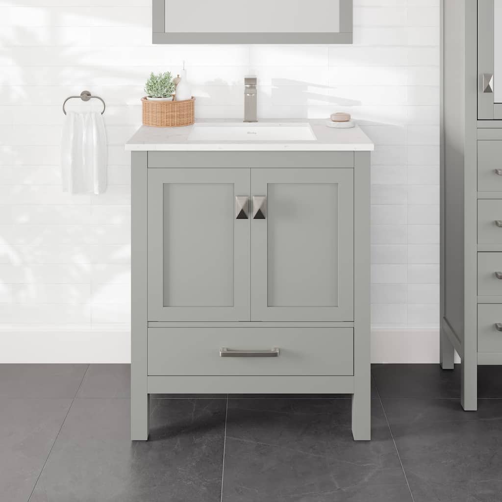 Eviva London 30"W Gray Bath Vanity with Carrara Quartz Vanity Top