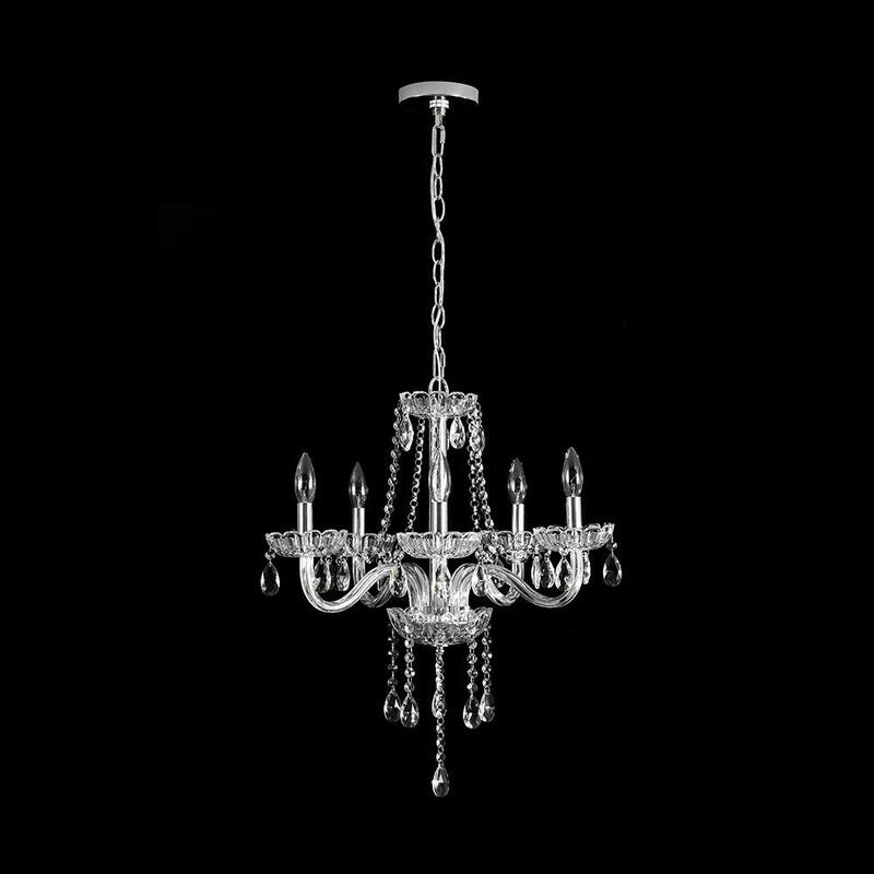 French Glam 5-Light Candle-Style Crystal Chrome Chandelier - 21.3in