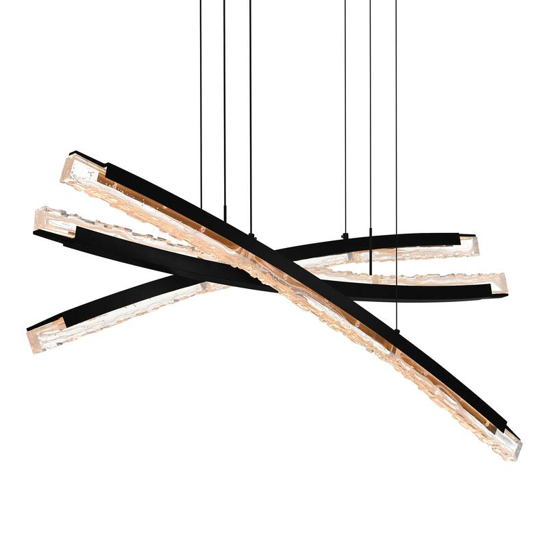 Saber Integrated LED 50in Black Chandelier with Handcrafted Glass