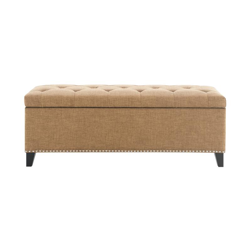47.5" Storage Ottoman, Storage Bench with Safety Close Hinge, Linen Button-Tufted Ottoman for Living Room, Support 500lbs
