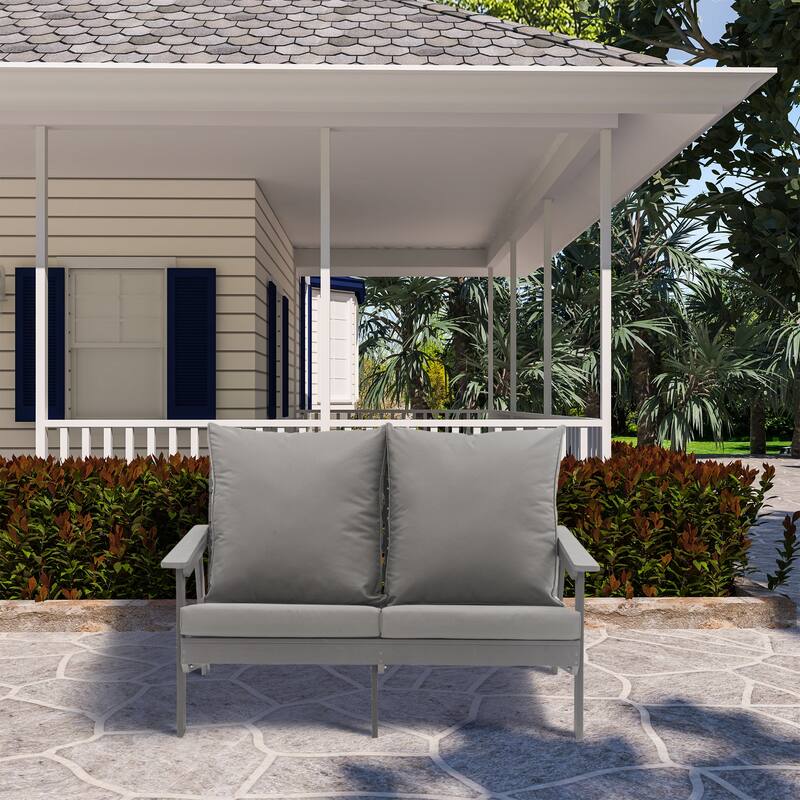 Outdoor 2-Seater Gray Loveseat Sofa in Wood+Plastic