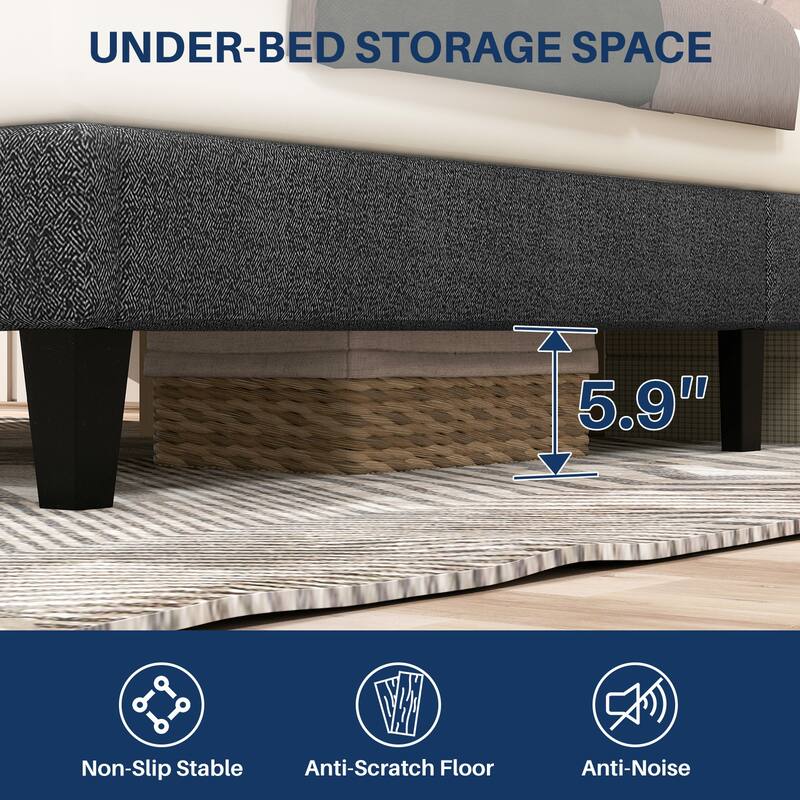 Wood Platform Bed Wood Bed Frame with Headboard, No Box Spring Needed