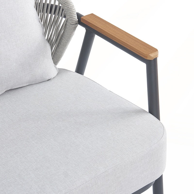 Outdoor Rope Club Chair with Textured Taupe Cushion Set of 1