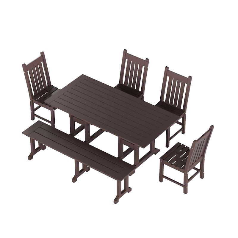 Laguna Hdpe All Weather Outdoor Patio Dining Set with Rectangle Table, Side Chairs, and Bench (6-Piece Set)