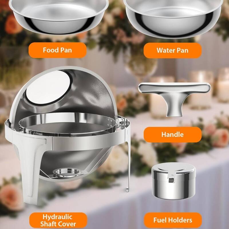 6.3 QT Roll Top Round Chafing Dish, Food Warmer for Buffet