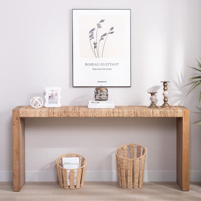 69" Natural Seagrass Console Table - Handwoven Top with Engineered Wood Frame