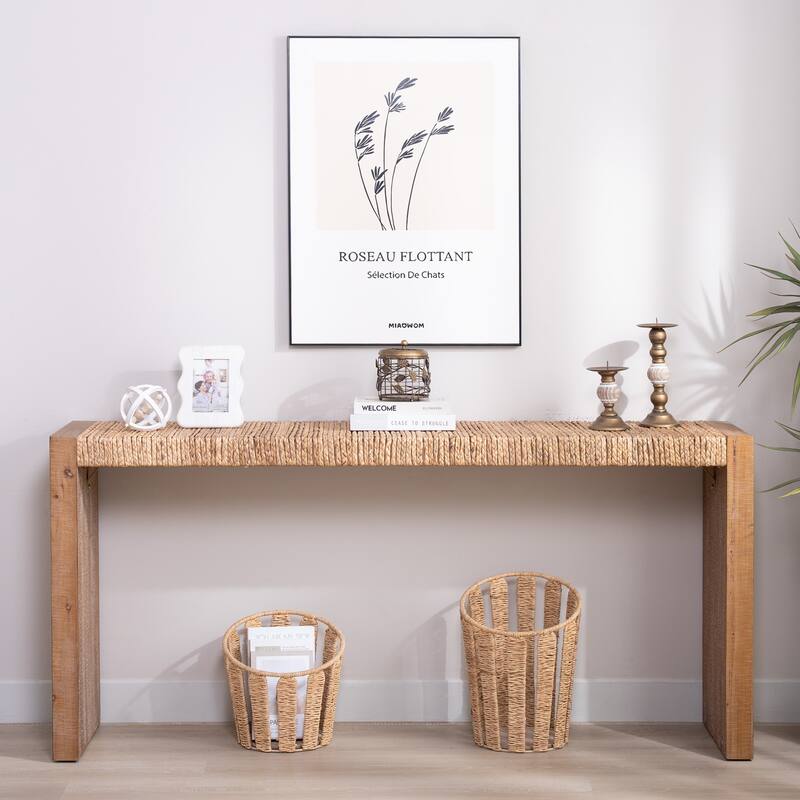 Handwoven Seagrass Console Table with Engineered Wood Frame for Entryways and Accent Walls - Natural