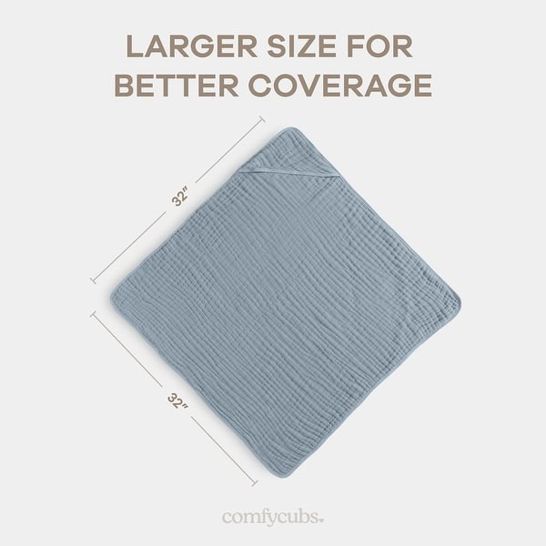 dimension image slide 3 of 8, Comfy Cubs Hooded Baby Towels - 6 Layer, 100% Muslin Cotton - Large 32 x 32 Inch