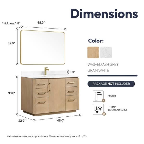 dimension image slide 14 of 16, San Single Bath Vanity with Composite Stone Top and Mirror