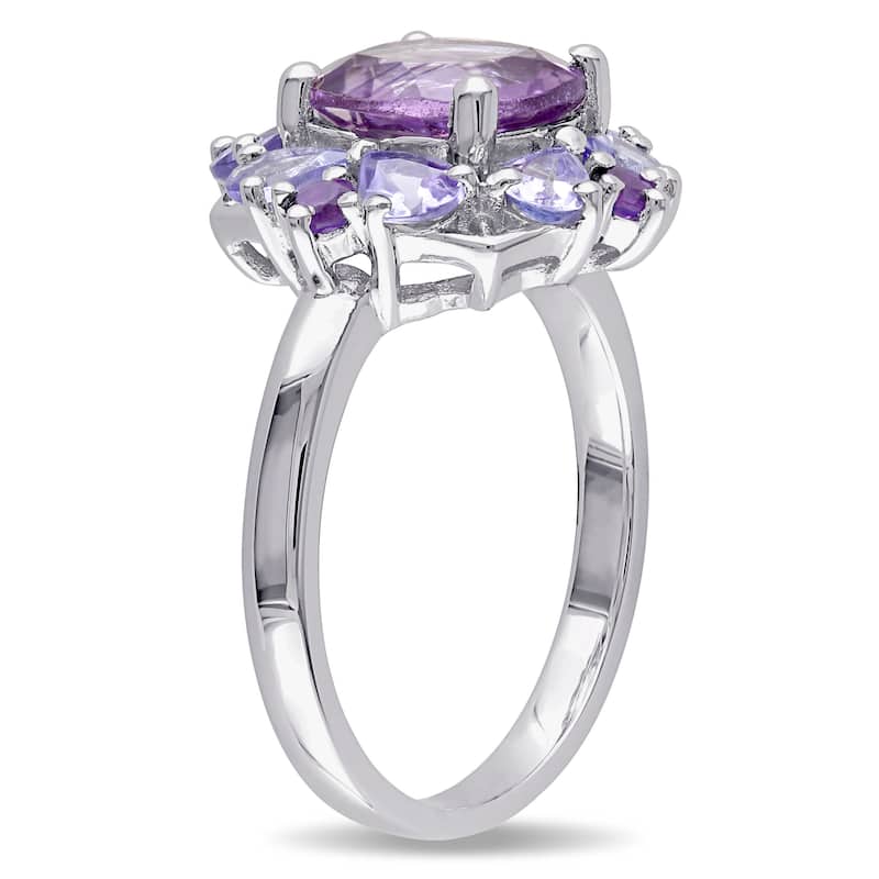 Miadora 11 4/5ct TGW Amethyst Tanzanite Cluster Necklace Ring Earrings Set Sterling Silver