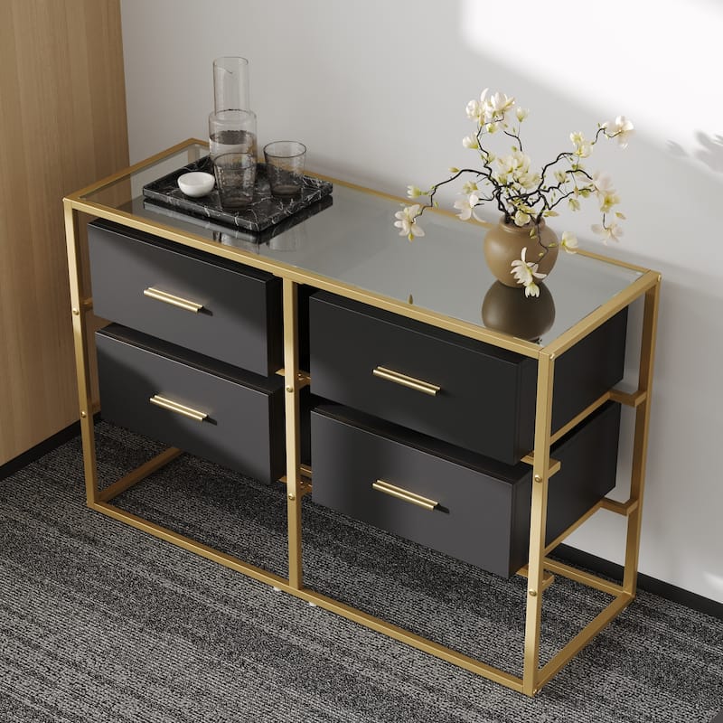 Black Storage Cabinet,Sideboard with 4 Drawers,Adjustable Dividers,Organize Home/Office Clutter