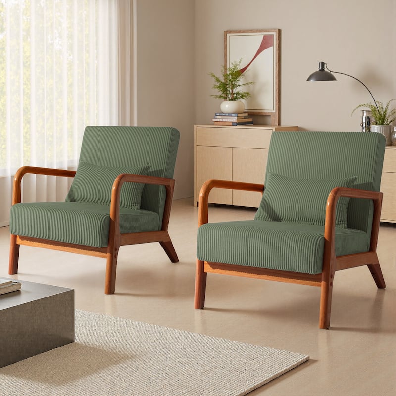Modern Corduroy Upholstered Accent Chair with Wood Legs Set of 2