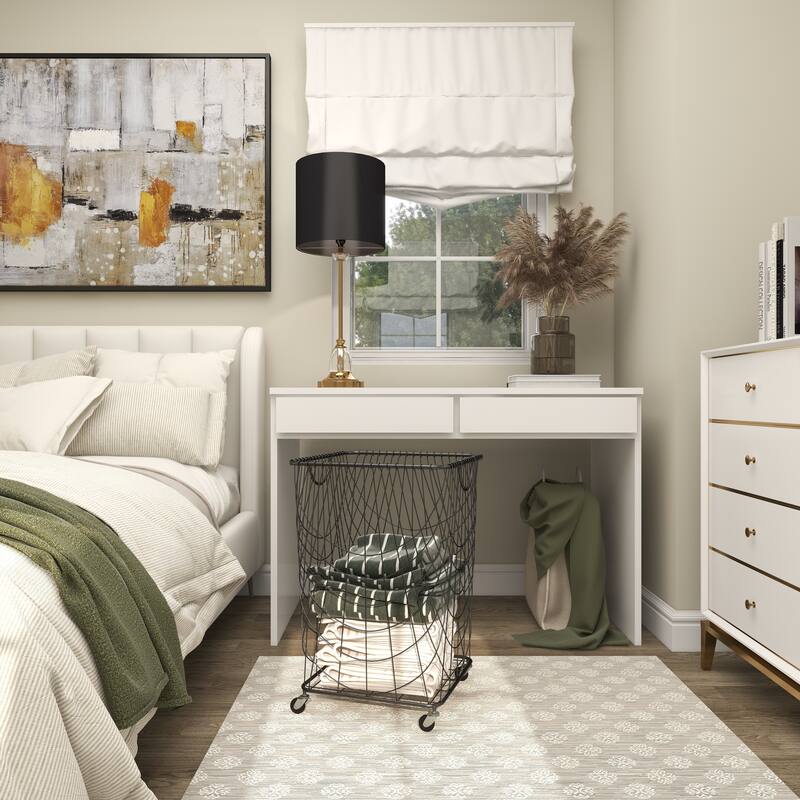 Metal Deep Set Wire Mesh Rolling Laundry Basket Storage Cart with Handles - Black, Gold, White - CosmoLiving by Cosmopolitan