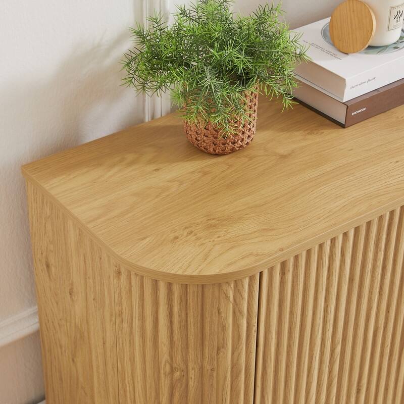 Modern 58" Fluted Curved Sideboard Multifunctional Storage Cabinet with Wine Rack and Adjustable Shelves