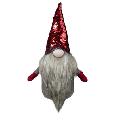9"Beige and Shiny Red Elf Tabletop Christmas Decoration - 9"