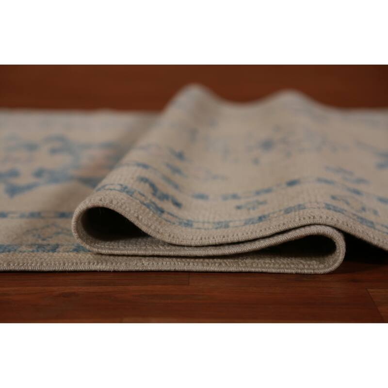 Hand Knotted Oriental 100% Wool Carpet Transitional Geometric Beige & Ivories Oushak Runner Rug - 14' 2'' X 3' 4''