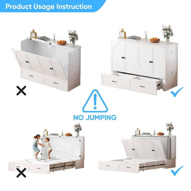 Mixoy Modern Murphy Bed Cabinet Queen Size with Charging,Optional Mattress