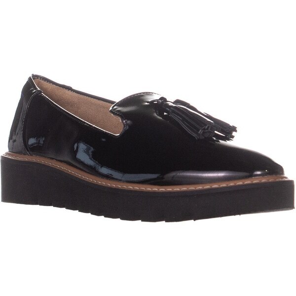 black patent platform loafers