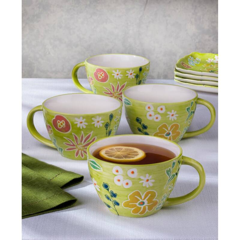 Euro Ceramica Primavera 4 Piece Handpainted Latte Mug Set - 14 oz