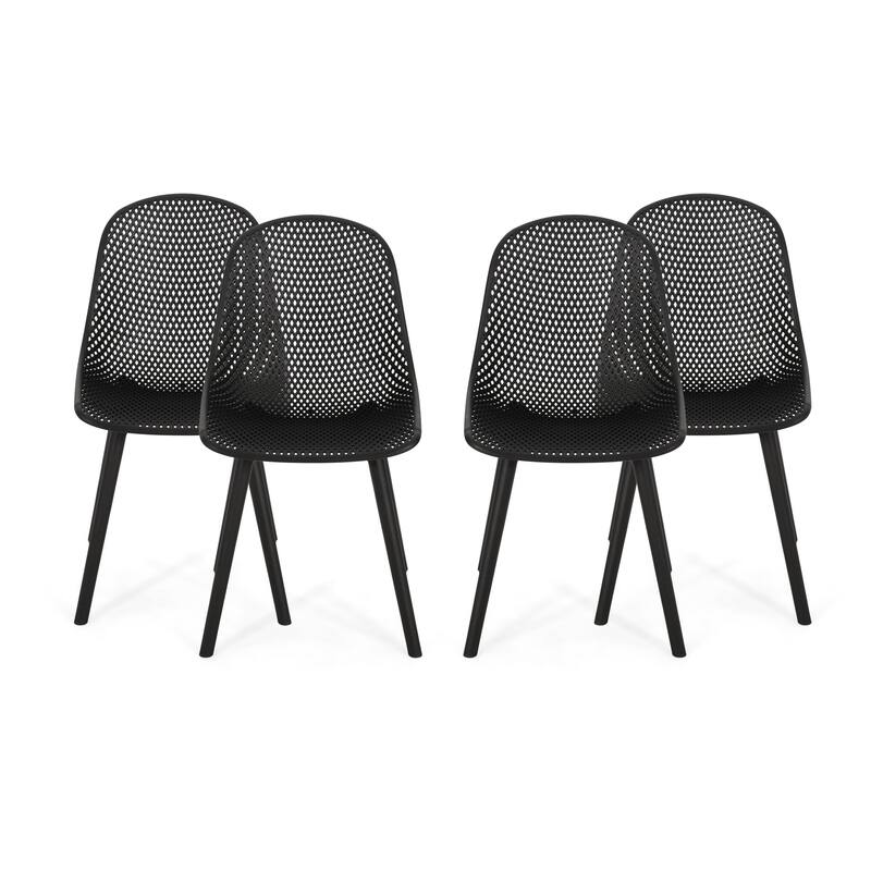 Posey Outdoor Diamond Perforated Modern Dining Chair (Set of 4) by Christopher Knight Home - 18.50" W x 22.50" L x 33.00" H - Black