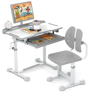 Gymax Kid's Study Desk & Chair Set w/Tilt Desktop Book Stand Footrest