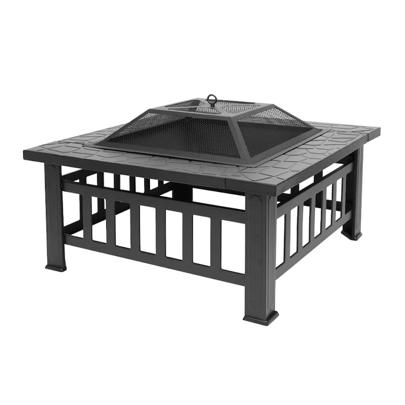Portable Courtyard Metal Fire Bowl with Accessories Black - Black
