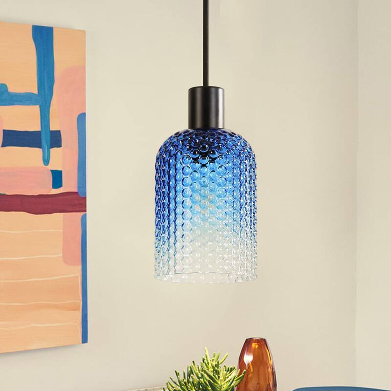 1/3-Light Modern Glam Bell-Shaped Adjustable Island Pendant Light with Clear/Blue/Amber Textured Glass