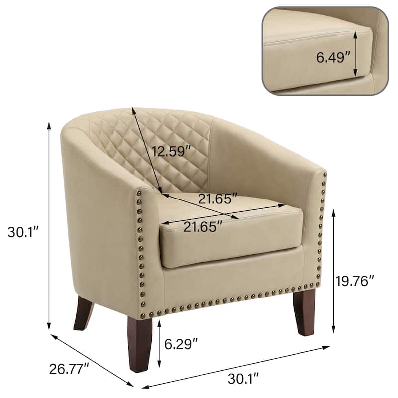 Modern Leather Nailheads Trim Barrel Accent Chairs with Wood Legs