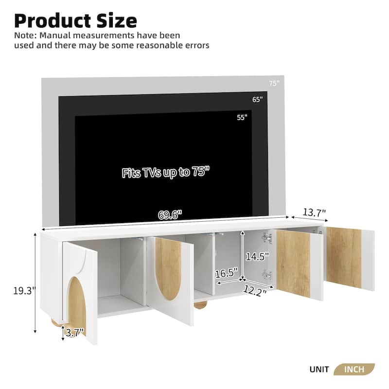 Farmhouse TV Stand for TVs up to 75", Wood Media Console w/ Rebound Device, Elegant Entertainment Center with 5 Solid Wood Legs