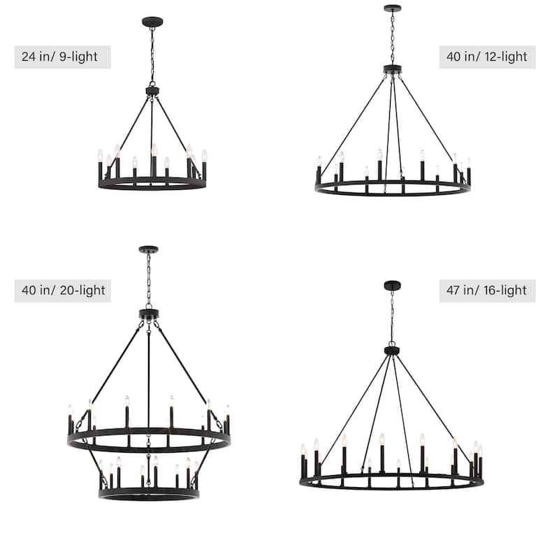 Modern Farmhouse Black Round Wagon Wheel Chandelier