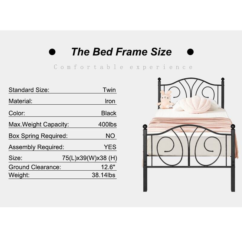 Classic Metal Platform Bed Frame with Headboard