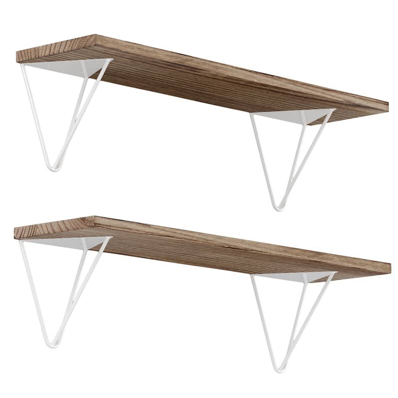Wallniture Colmar 24x6" Bathroom Wall Shelving Unit, Burned, Set of 2