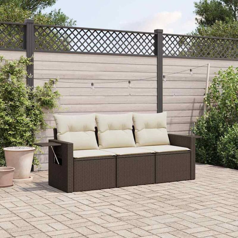 vidaXL Patio Sofa Set with Cushions Outdoor Furniture 3 Piece Poly Rattan
