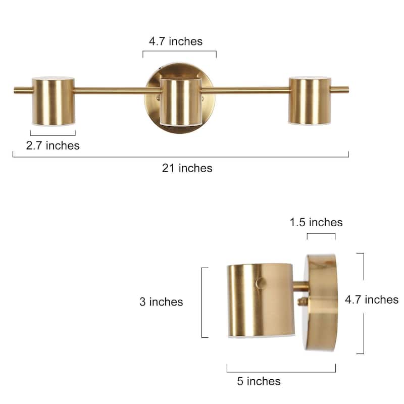 Modern 1/2/3-Light Gold Brass LED Bathroom Vanity Light Linear Wall Sconces