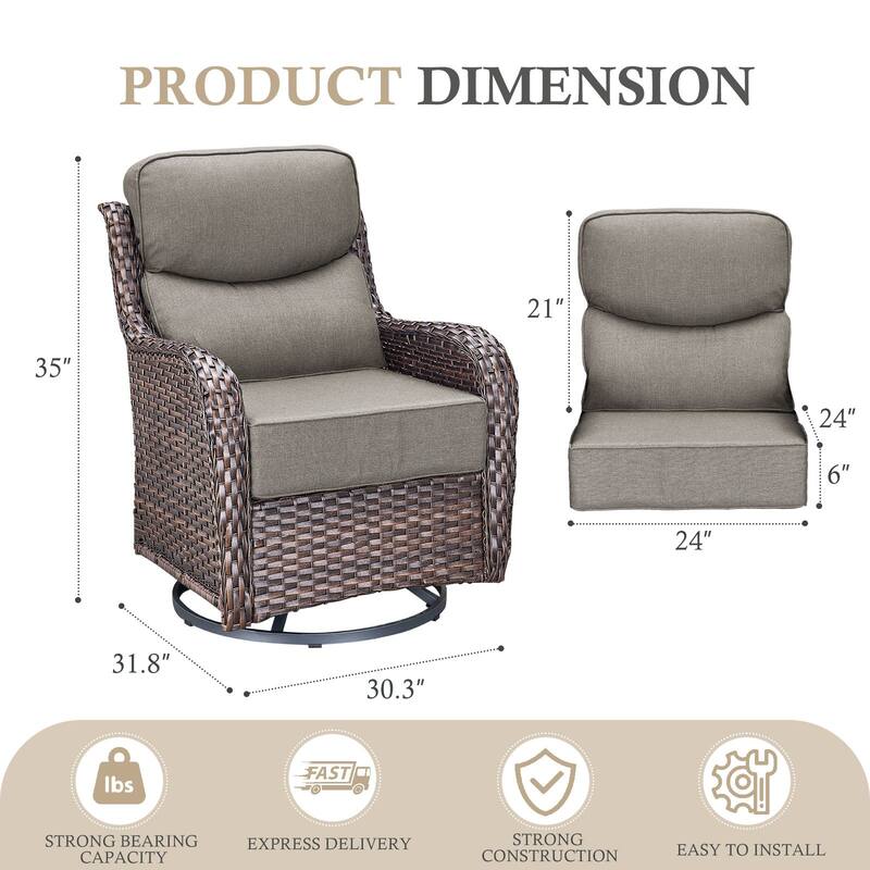 Arcadia Wicker Patio Swivel Glider Chairs with 6-Inch Cushions (4-Pack)
