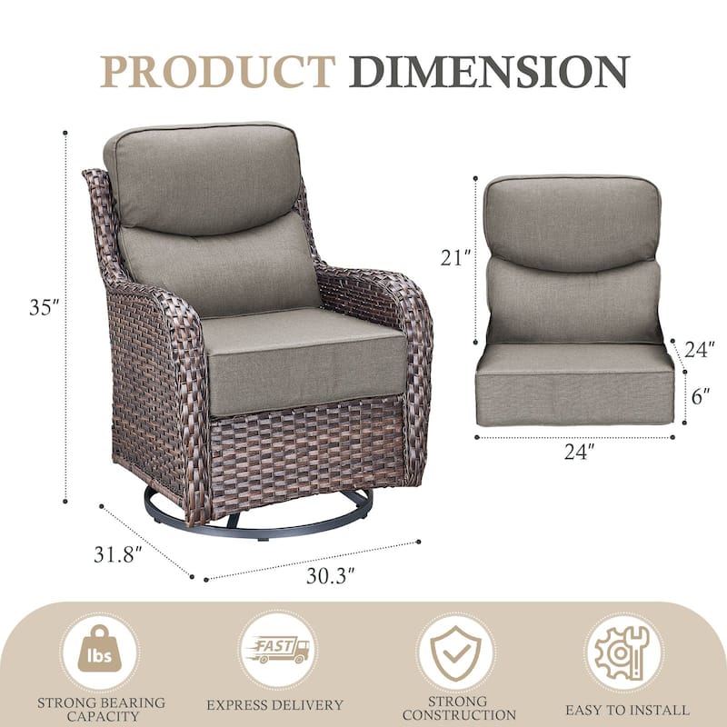 Gymojoy Patio Swivel Glider Chair Set with 6" Ultra-Plush Cushions - Waterproof Olefin Fabric, All-Weather Rattan