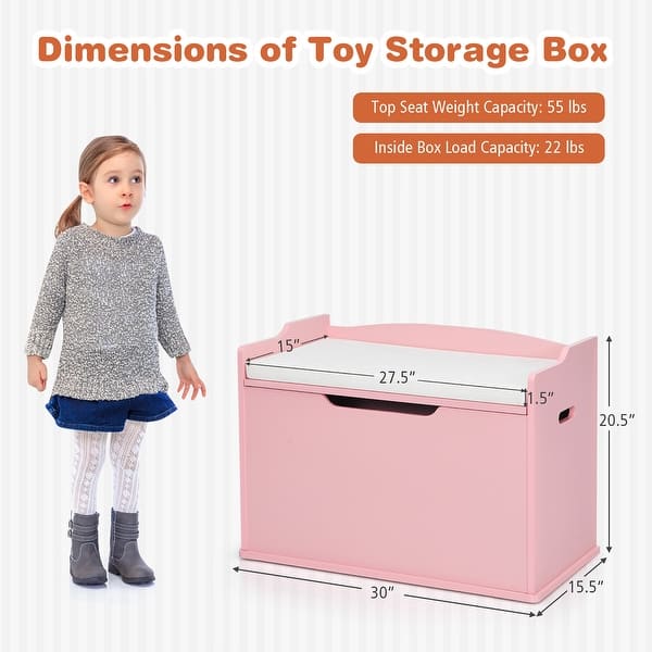 dimension image slide 1 of 3, Costway Kids Toy Box Wooden Flip-top Storage Chest Bench W/ Cushion