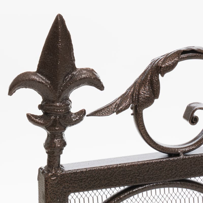 Roomfitters Iron Fireplace Screen, Ornate Scrollwork Spark Guard, Decorative Mesh Metal Fireguard for Hearth Safety, Brown