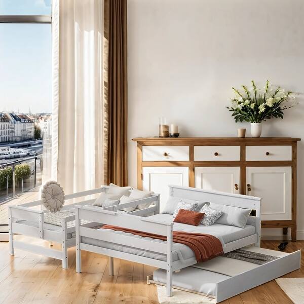 slide 2 of 13, Sturdy Construction Twin Over Full Bunk Bed With Trundle White