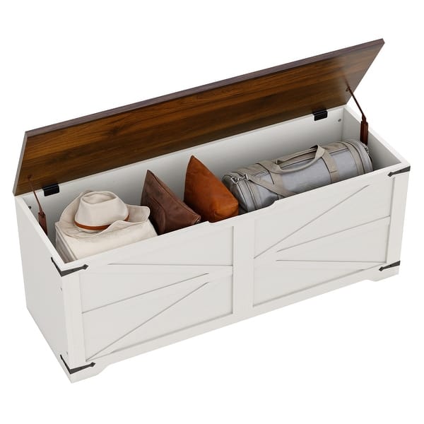 47" Storage Bench Farmhouse Storage Chest with 2 Safety Hinges for Entryway, Bedroom, Living Room