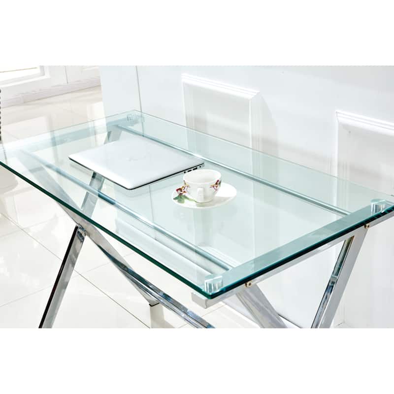 Glass Computer Desk, Transparent Tempered Glass Laptop Table with Rounded Edges Desks, Sofa Table
