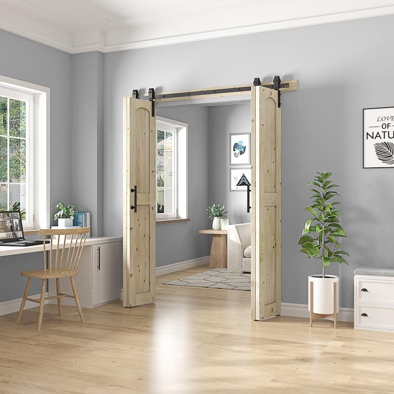 Coast Sequoia Arch Top 30in./36in./48in./60in./72in./96in. x 84in. Knotty Pine Wood Unfinished Bi-Fold Door With Hardware Kit