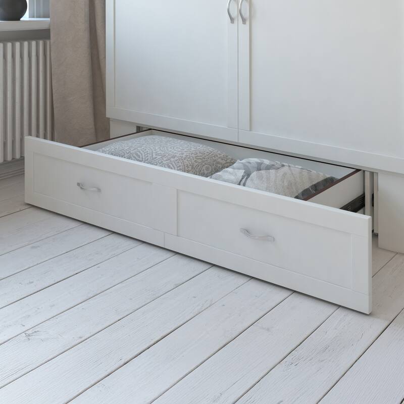 Hamilton Queen Murphy Bed Chest with 6" Mattress, Storage Drawer & Built-In Charger in White