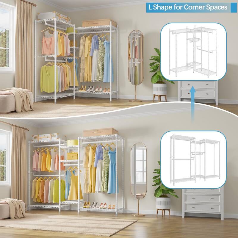 V6 Wire Garment Rack 5 Tiers Heavy Duty Clothes Rack for Hanging Clothes, Metal Clothing Rack Freestanding Closet Storage Rack
