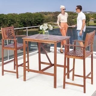 3PCS Bar Table Set Outdoor Acacia Wood Space Saving Dining Set
